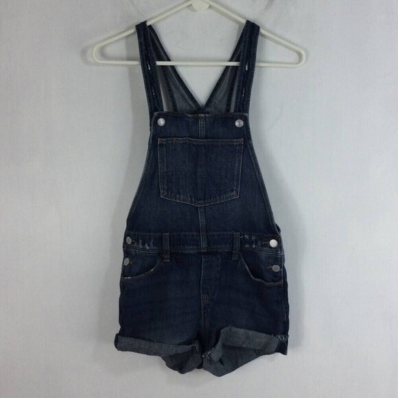 Old Navy Shortalls Overalls Cuffed Blue Denim Jeans Cotton Girls Size XL 14 - Picture 2 of 5